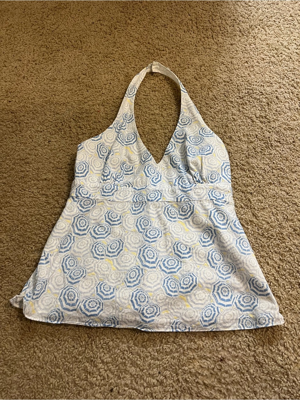 Vineyard Vines Blue and White Halter Camisole with Subtle Yellow Accents